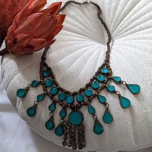 Aqua and Wooden Statement Necklace